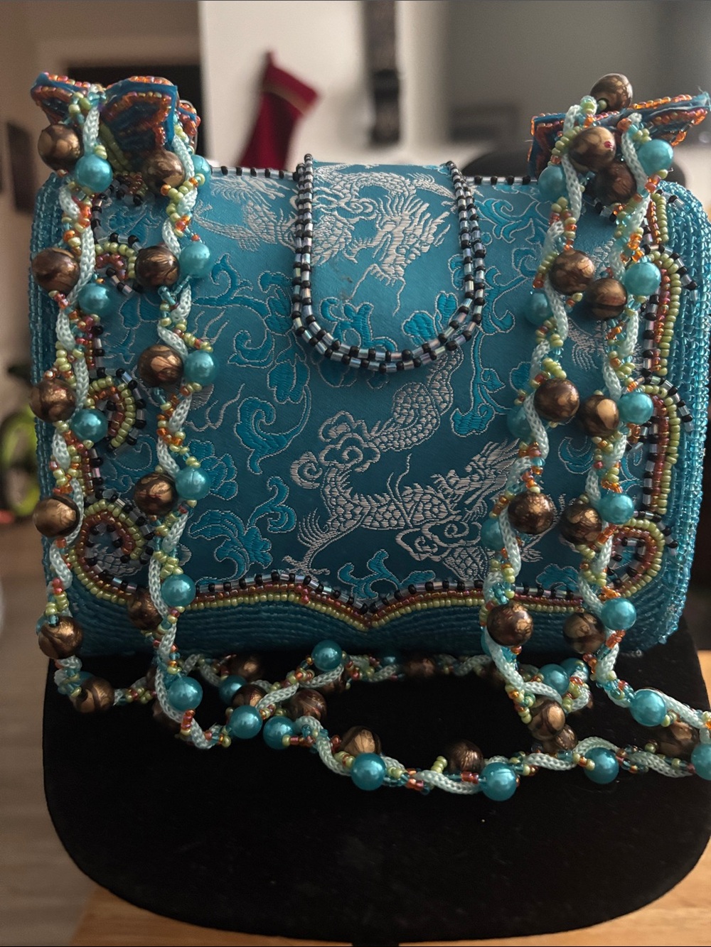 Turquoise Embroidered Beaded Evening Clutch